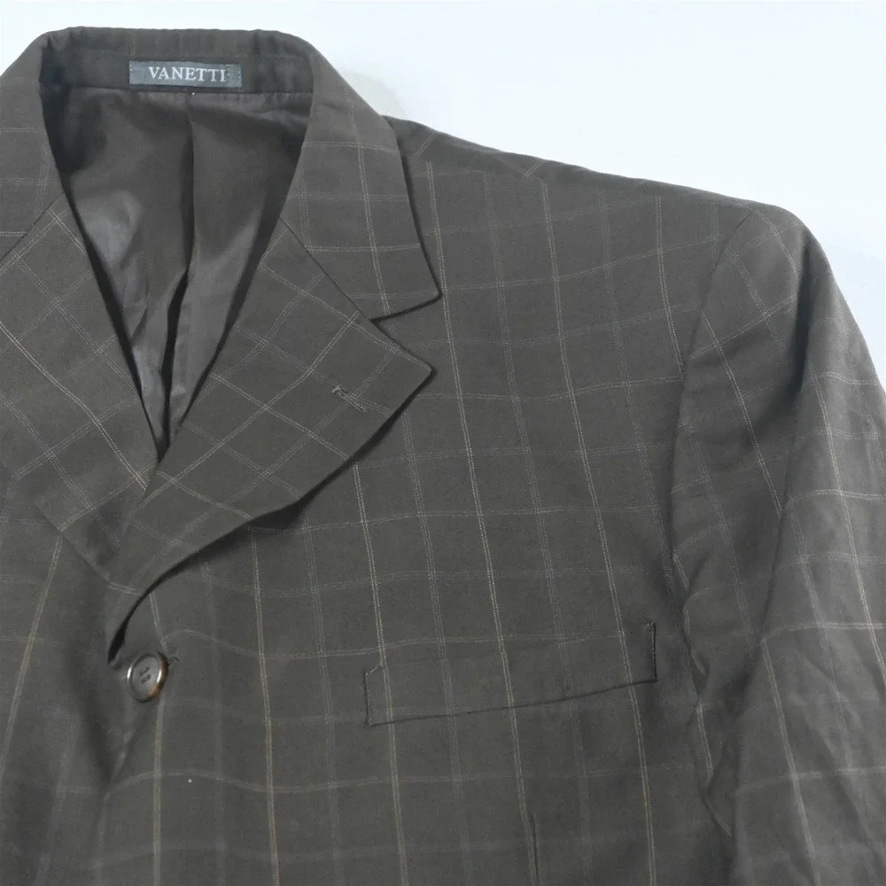 Vanetti 42L 34x30 Brown Windowpane‎ Mens Jacket Pants Suit